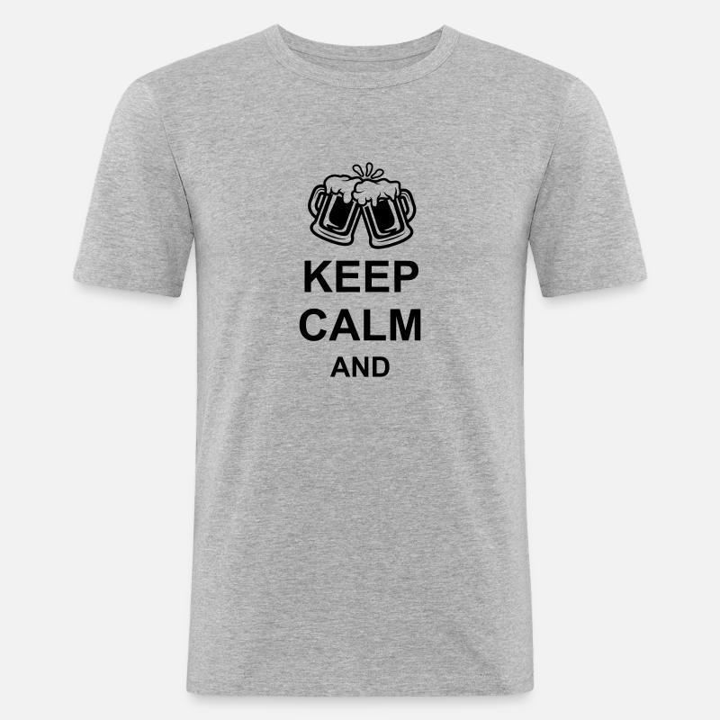Bier Keep Calm Text - Männer Slim Fit T-Shirt - Grau meliert