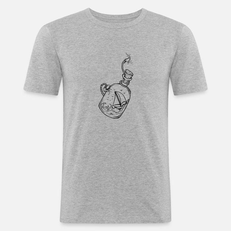 Flasche am Meer 2 - Männer Slim Fit T-Shirt - Grau meliert