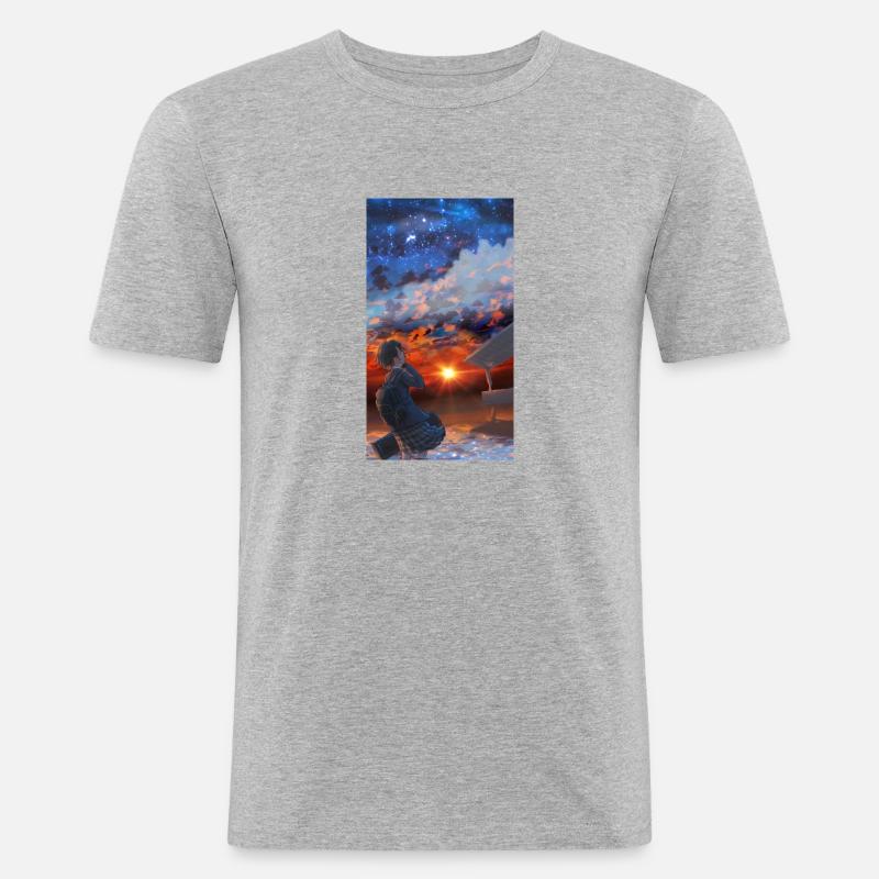 Premium Pullover mit Sternenhimmel - Männer Slim Fit T-Shirt - Grau meliert