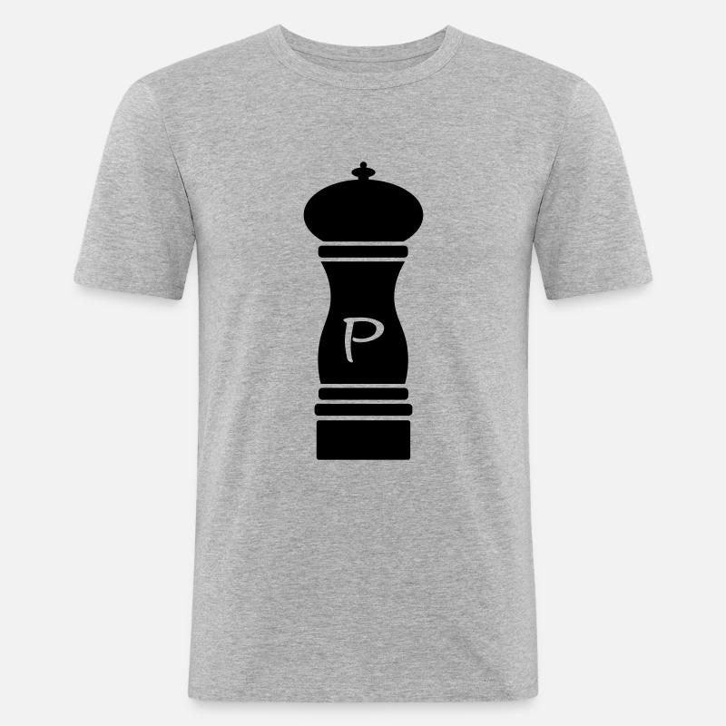 Pfeffer - Pfeffermühle - pepper mill - Männer Slim Fit T-Shirt - Grau meliert