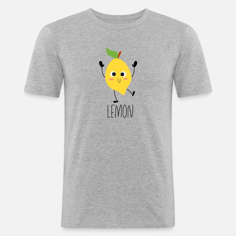 Glückliche Zitrone Comic - Männer Slim Fit T-Shirt - Grau meliert