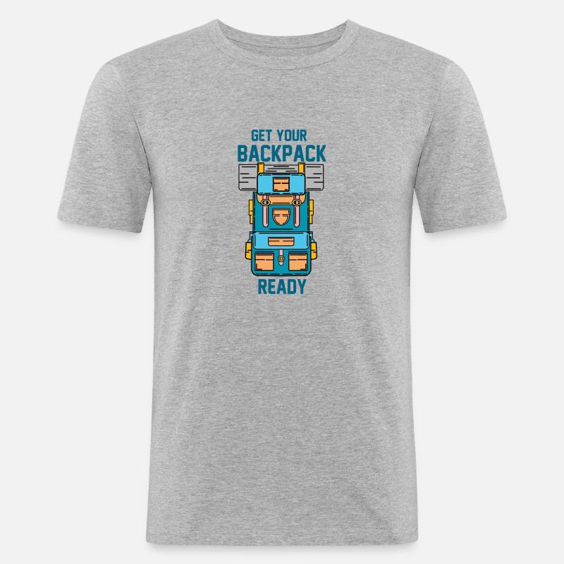 Get Your Backpack Ready - Männer Slim Fit T-Shirt - Grau meliert