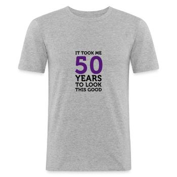 It took 50 years to look so good! - Men's Slim Fit T-Shirt - heather grey - Front - Nik (191cm)