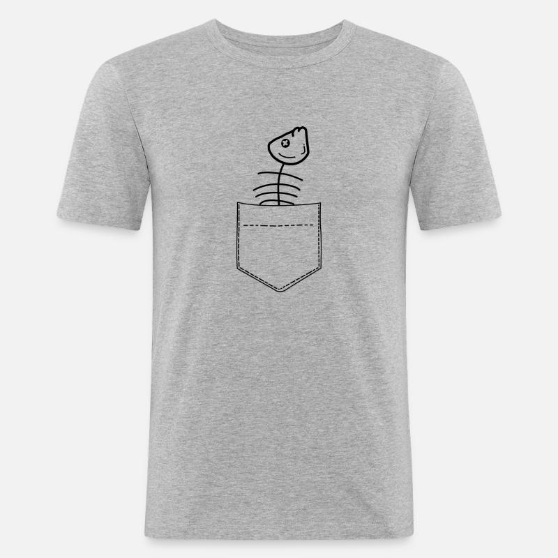 Fischgräte Brusttasche - Männer Slim Fit T-Shirt - Grau meliert