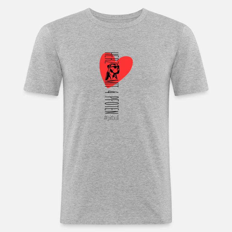 Herz mit vier Pfoten - Pitbull - Männer Slim Fit T-Shirt - Grau meliert
