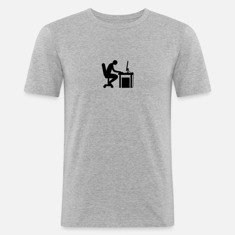 Computer Schreibtisch Nerd - Männer Slim Fit T-Shirt - Grau meliert