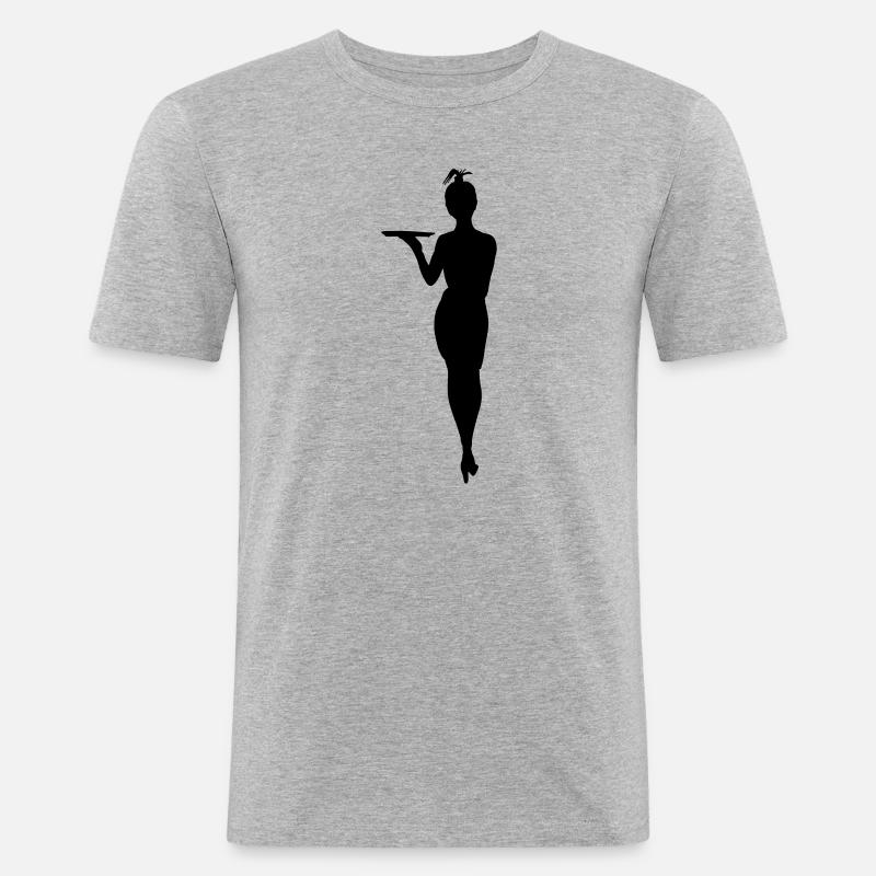 Herausfordernde Kellnerin mit Tablettschattenfigur - Männer Slim Fit T-Shirt - Grau meliert