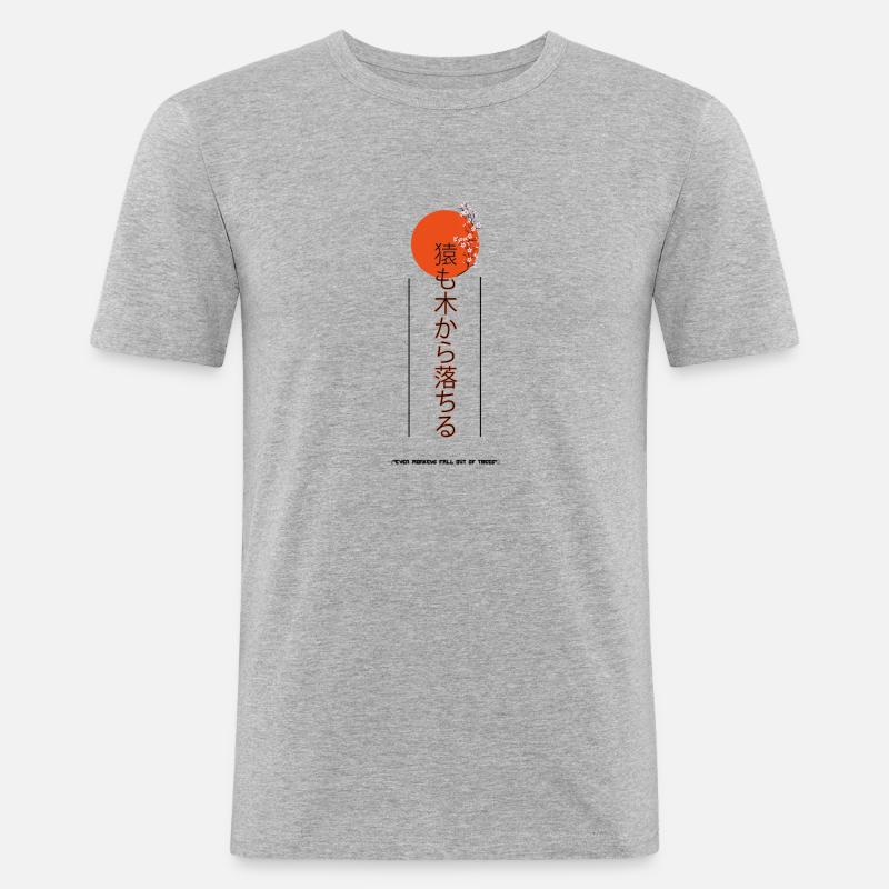 "Sogar Affen fallen von Bäumen" - Männer Slim Fit T-Shirt - Grau meliert