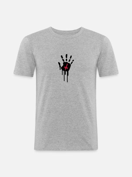 Bloody Handprint - Männer Slim Fit T-Shirt - Grau meliert