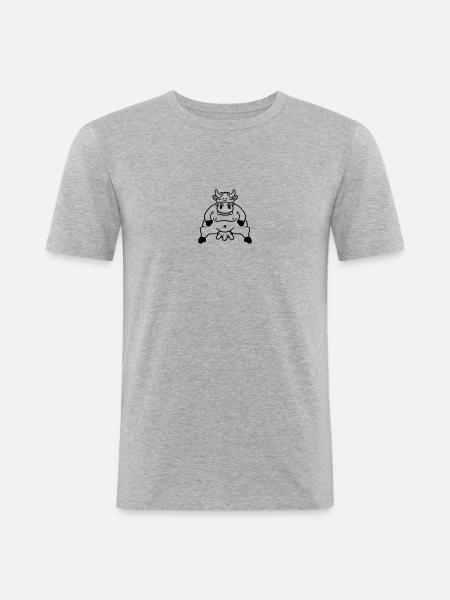 Fat cow sitting fat udder - Men's Slim Fit T-Shirt - heather grey