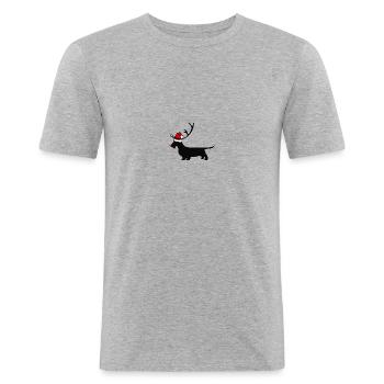 Rauhaardackel Weihnachtsmütze Nase und Geweih - Männer Slim Fit T-Shirt - Grau meliert - Vorne - Nik (191cm)