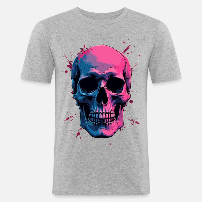 Neon Skull - Männer Slim Fit T-Shirt - Grau meliert