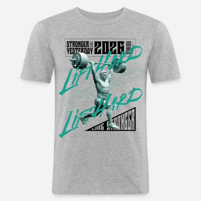 Gewichtheber-Mann, lila-rosa dunkle Version - Männer Slim Fit T-Shirt - Grau meliert