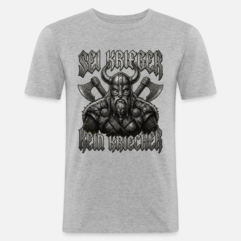 Sei Krieger kein Kriecher Wikinger Bart - Männer Slim Fit T-Shirt - Grau meliert