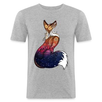 Kosmischer Mandala-Fuchs - Männer Slim Fit T-Shirt - Grau meliert - Vorne - Nik (191cm)