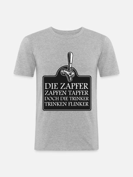 Zapfer Schild: Tapfer Trinken Flink - Männer Slim Fit T-Shirt - Grau meliert
