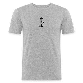 Aïkido kanji - T-shirt près du corps Homme - gris chiné - Devant - Nik (191cm)