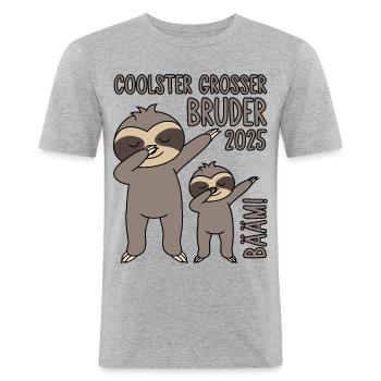 Dabbing Faultier Bääm! Coolster Großer Bruder 2025 - Männer Slim Fit T-Shirt - Grau meliert - Vorne - Nik (191cm)