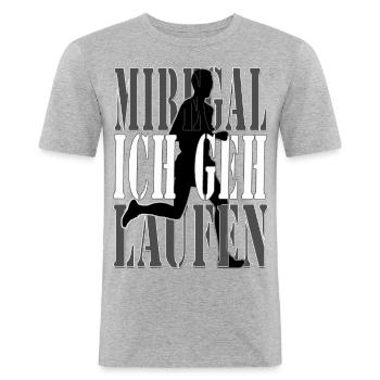 Läufer - mir egal ich geh laufen - Männer Slim Fit T-Shirt - Grau meliert - Vorne - Nik (191cm)