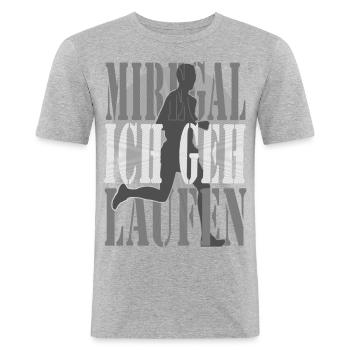 mir egal ich geh laufen - Mann - Männer Slim Fit T-Shirt - Grau meliert - Vorne - Nik (191cm)
