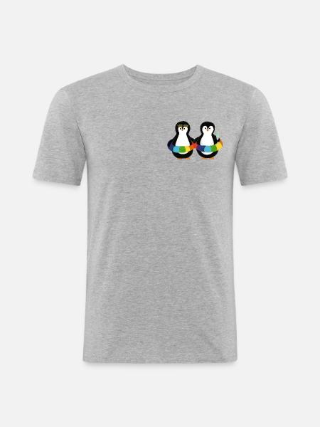 Pinguine im Schwimmring - Männer Slim Fit T-Shirt - Grau meliert