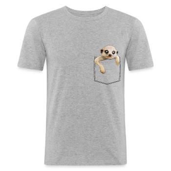 Erdmännchen Meerkat in Brusttasche Hemdtasche - Männer Slim Fit T-Shirt - Grau meliert - Vorne - Nik (191cm)