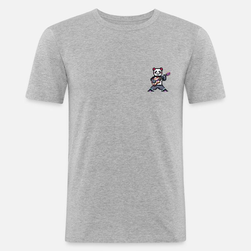 panda playing guitar pixel - Männer Slim Fit T-Shirt - Grau meliert
