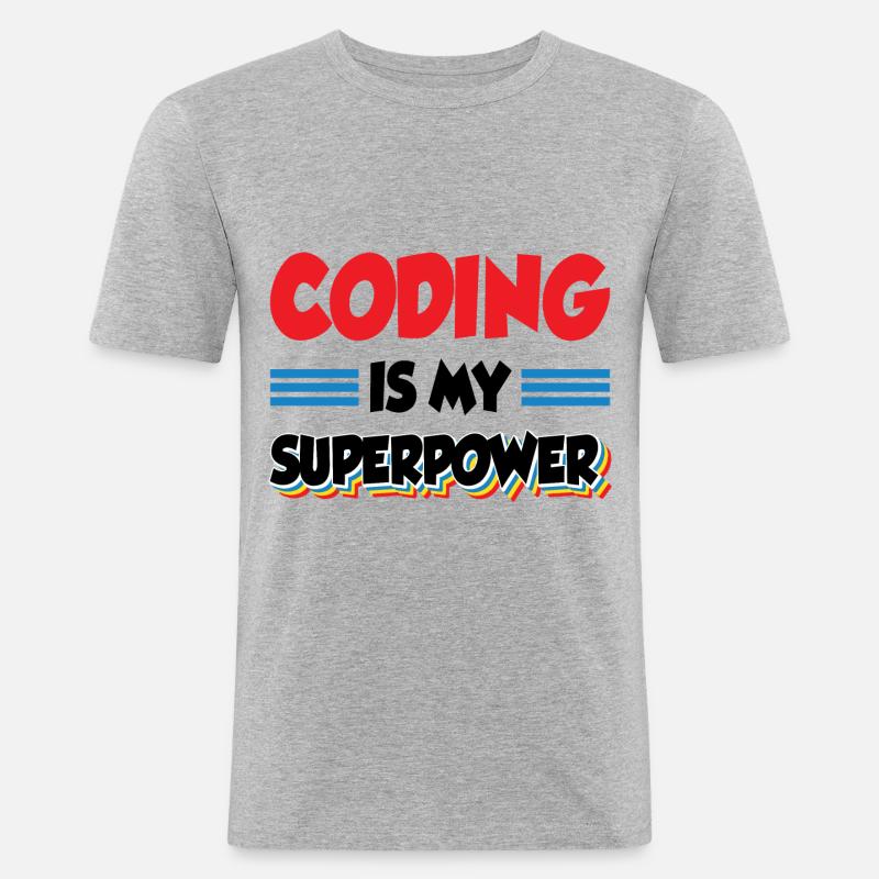Coding Is My Superpower Programming Coder Computer - Männer Slim Fit T-Shirt - Grau meliert