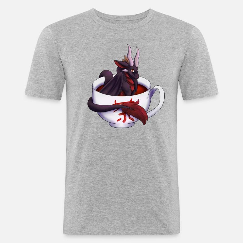 Schwarzer Tee Drache - Männer Slim Fit T-Shirt - Grau meliert