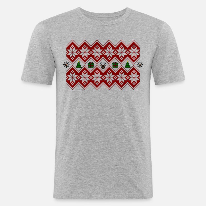 Weihnachten Weihnachtspulli Elch Baum Geschenk - Männer Slim Fit T-Shirt - Grau meliert