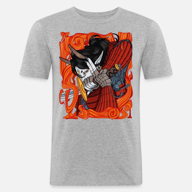 Samurai-Dämonenkrieger - Männer Slim Fit T-Shirt - Grau meliert