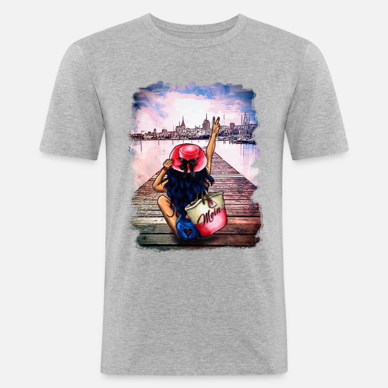 Rostocker Skyline Gehlsdorf - Männer Slim Fit T-Shirt - Grau meliert