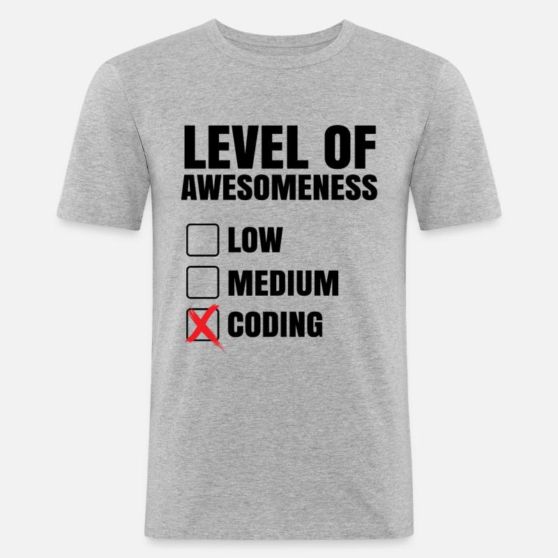 Level Of Awesomeness Low Medium Coding Programming - Männer Slim Fit T-Shirt - Grau meliert