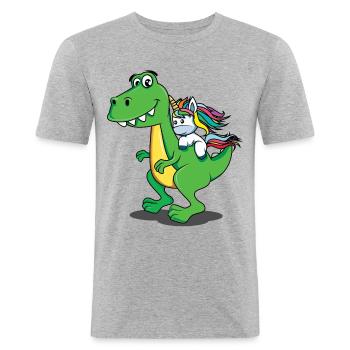 Licorne, Dino, dinosaure, T-Rex, Unicorn, Chemise - T-shirt près du corps Homme - gris chiné - Devant - Nik (191cm)