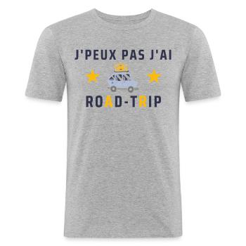 J Peux Pas j ai Road trip - T-shirt près du corps Homme - gris chiné - Devant - Nik (191cm)