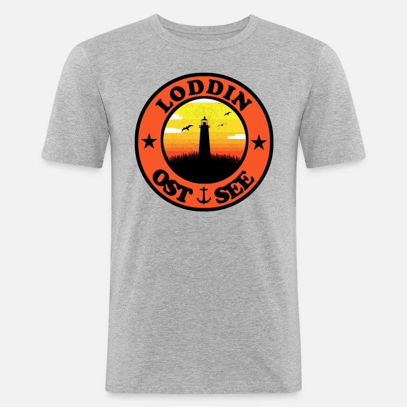 Leuchtturm Ostsee Loddin - Männer Slim Fit T-Shirt - Grau meliert