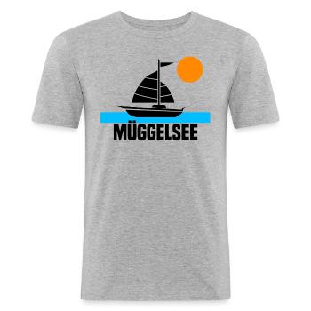 Müggelsee Segelboot Sonnenuntergang - Männer Slim Fit T-Shirt - Grau meliert - Vorne - Nik (191cm)