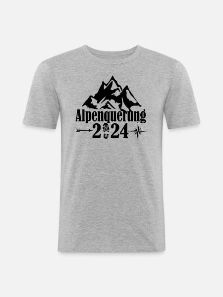 Alpenquerung 2024 - Männer Slim Fit T-Shirt - Grau meliert