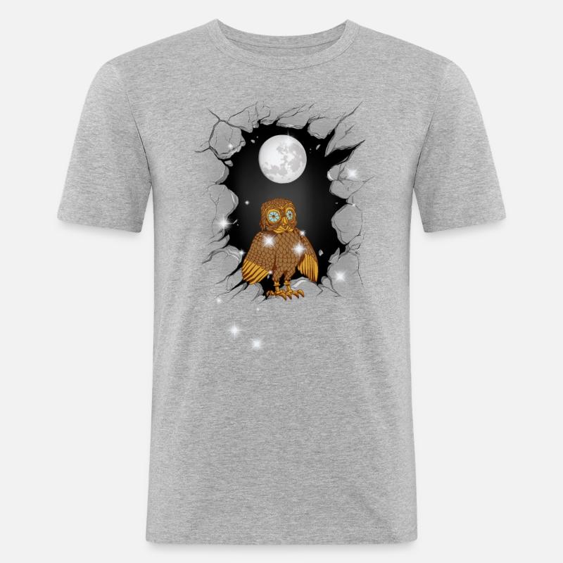 Eule Eulen Mond - Männer Slim Fit T-Shirt - Grau meliert