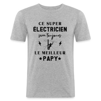 Meilleur Super Papy Électricien Vintage - T-shirt près du corps Homme - gris chiné - Devant - Nik (191cm)