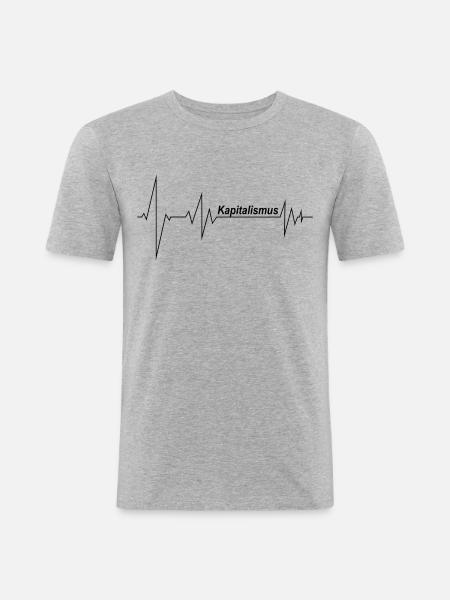Herzschlag Kapitalist - Männer Slim Fit T-Shirt - Grau meliert