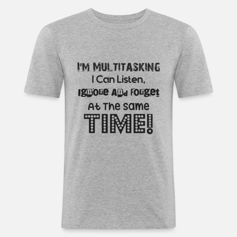 ADHS - Ich bin Multitasking - Männer Slim Fit T-Shirt - Grau meliert