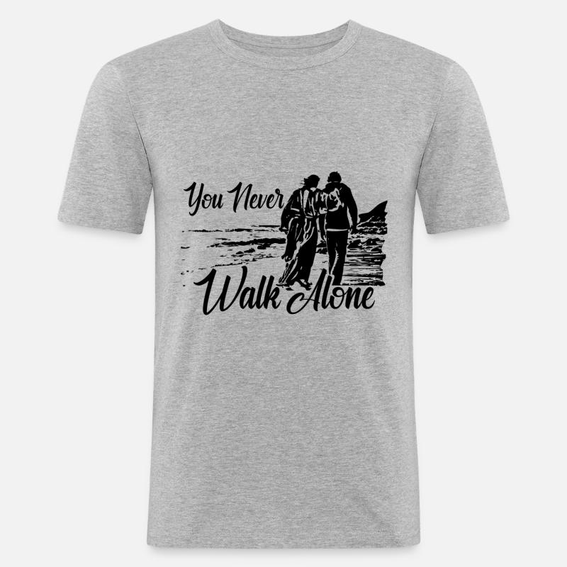 You never walk alone - Männer Slim Fit T-Shirt - Grau meliert
