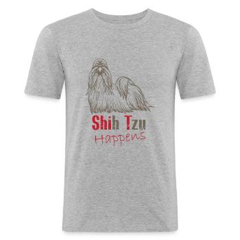 Shit happens - Männer Slim Fit T-Shirt - Grau meliert - Vorne - Nik (191cm)