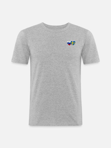 Slovenia Sverige Flagg Hjerte - Slim Fit T-skjorte for menn - gråmelert