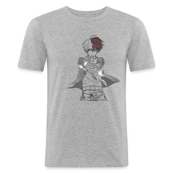 anime boy gun - Männer Slim Fit T-Shirt - Grau meliert - Vorne - Nik (191cm)