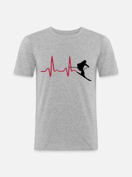 Skier & Heartbeat, Skiing - T-shirt près du corps Homme - gris chiné