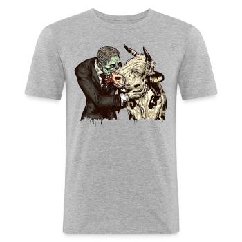Gentlemen zombie kisses cow - Men's Slim Fit T-Shirt - heather grey - Front - Nik (191cm)