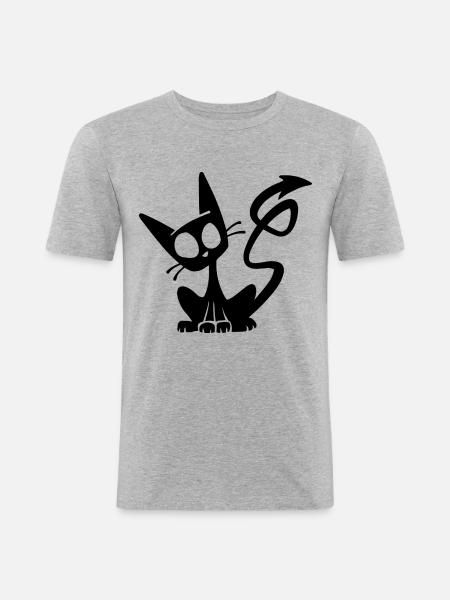 Devil Black Cat - T-shirt près du corps Homme - gris chiné