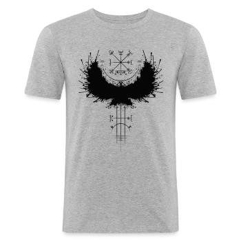 Odin Rabe Wikinger Kompass Vegvisir - Männer Slim Fit T-Shirt - Grau meliert - Vorne - Nik (191cm)